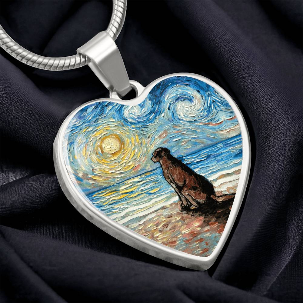 Beach Days - Chocolate Lab Starry Night Heart Necklace