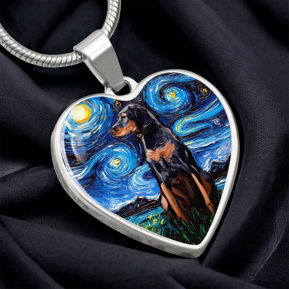 Black and Tan Coonhound Starry Night Heart Necklace