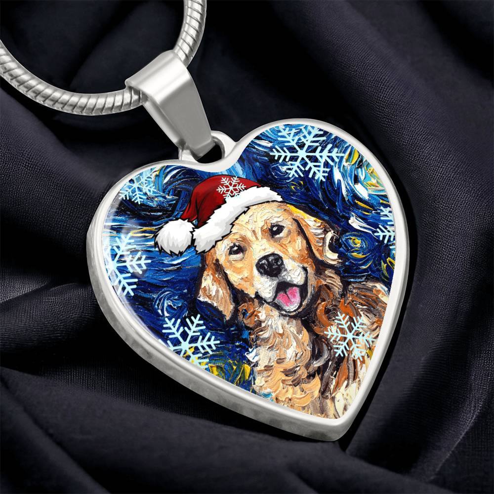 Golden Retriever Christmas Heart Necklace