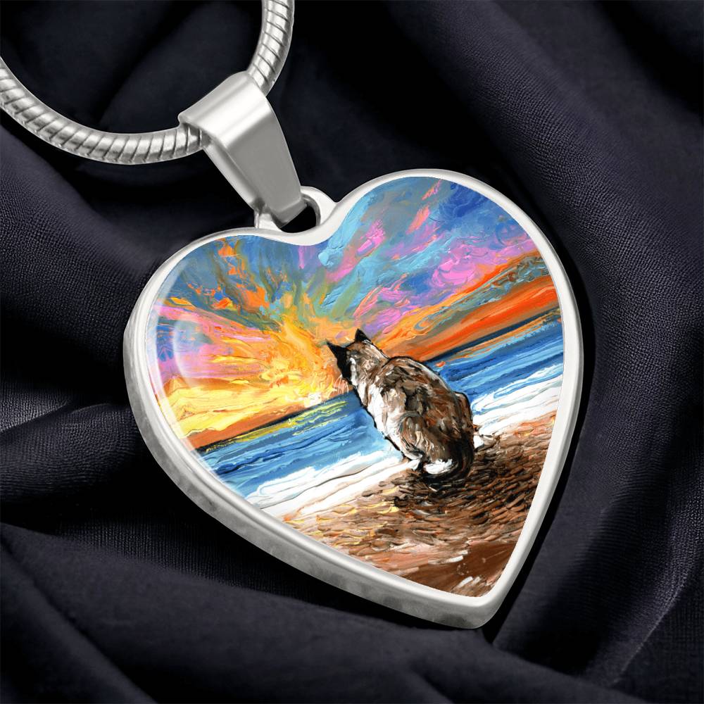 Beach Days - Snowshoe Cat Heart Necklace