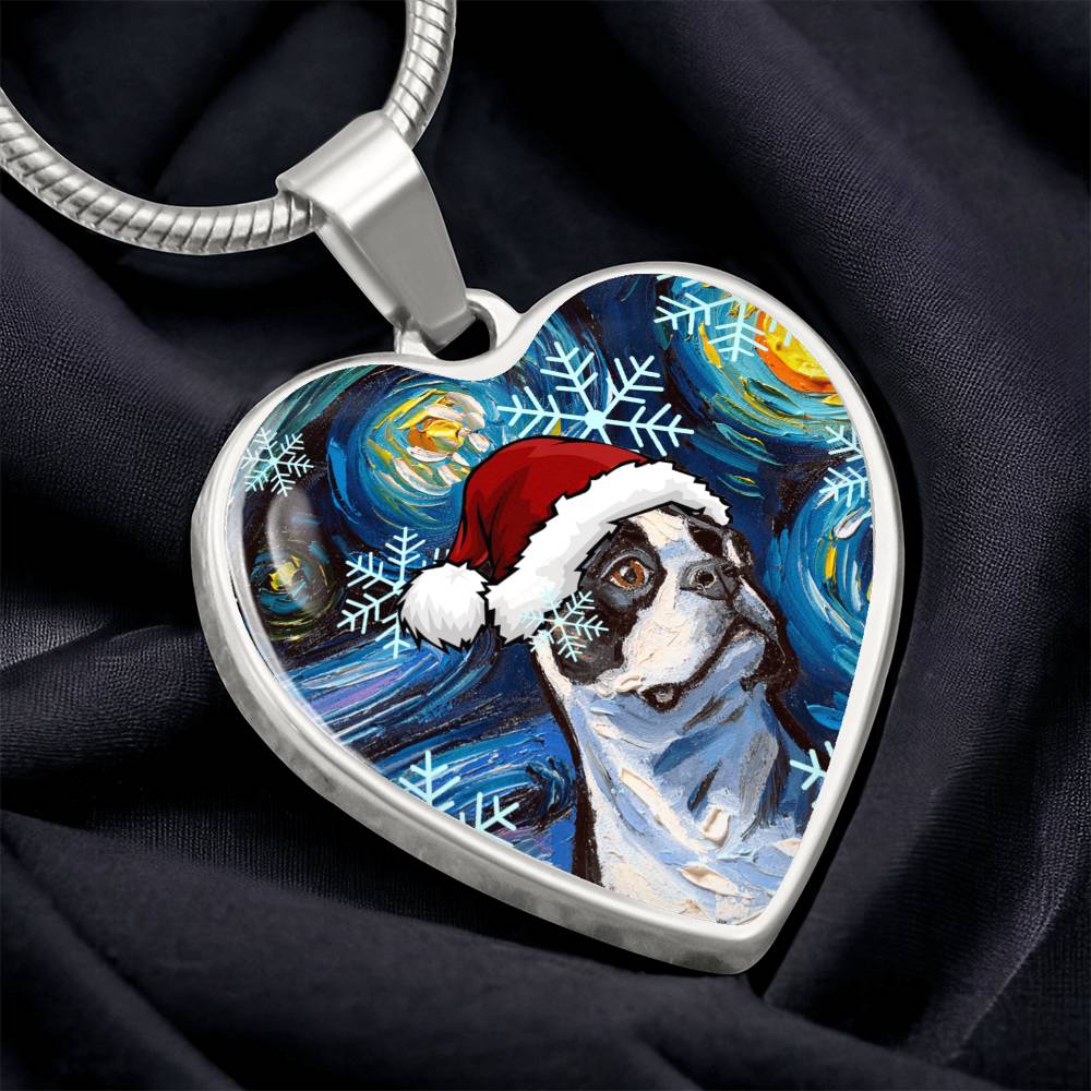 Boston Terrier Christmas Heart Necklace