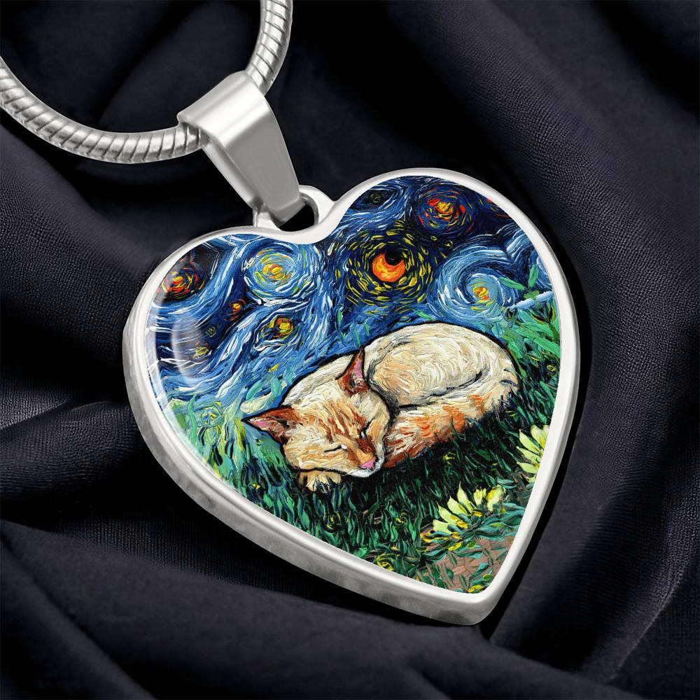 Flamepoint Siamese Starry Night Heart Necklace