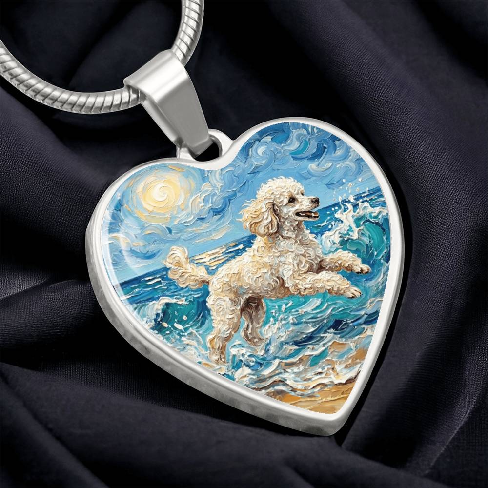 Beach Day - White Toy Poodle Heart Necklace