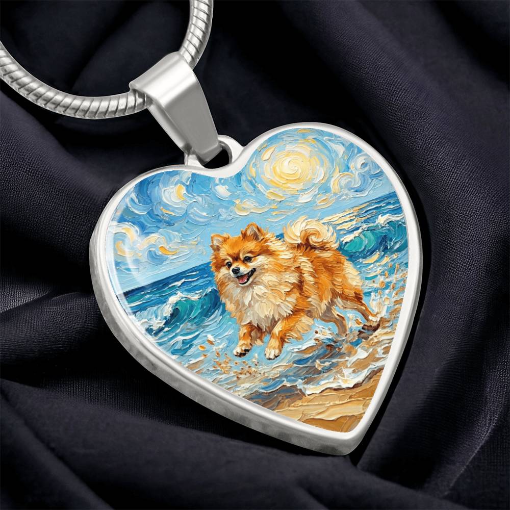 Beach Day - Pomeranian Heart Necklace