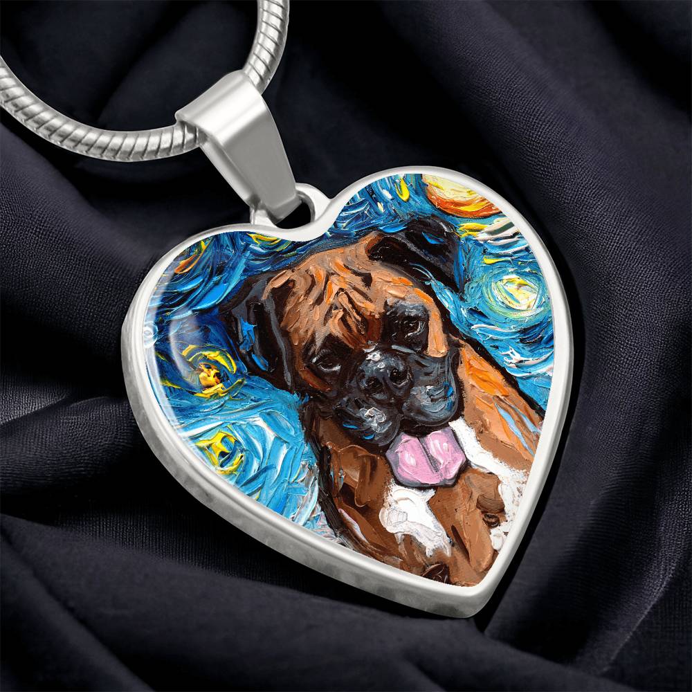 Boxer Portrait Starry Night Heart Necklace
