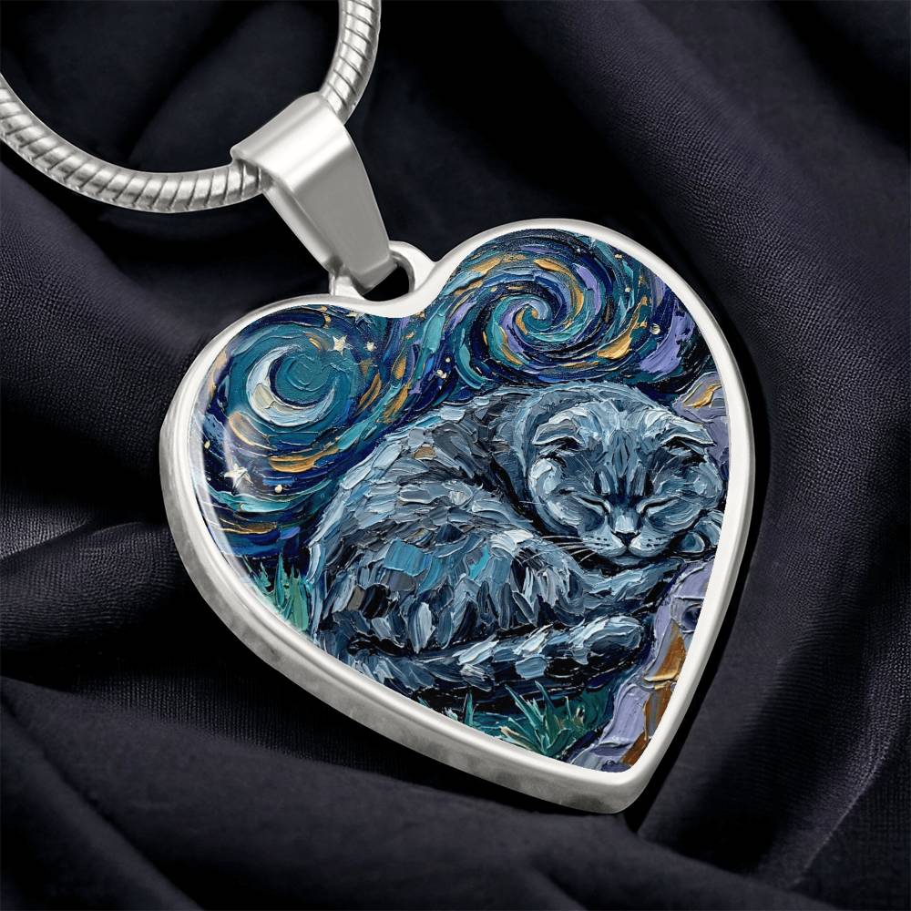 Sleepy Scottish Fold Heart Necklace