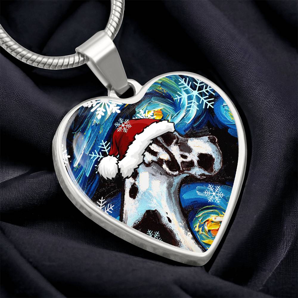 Harlequin Great Dane Christmas Heart Necklace