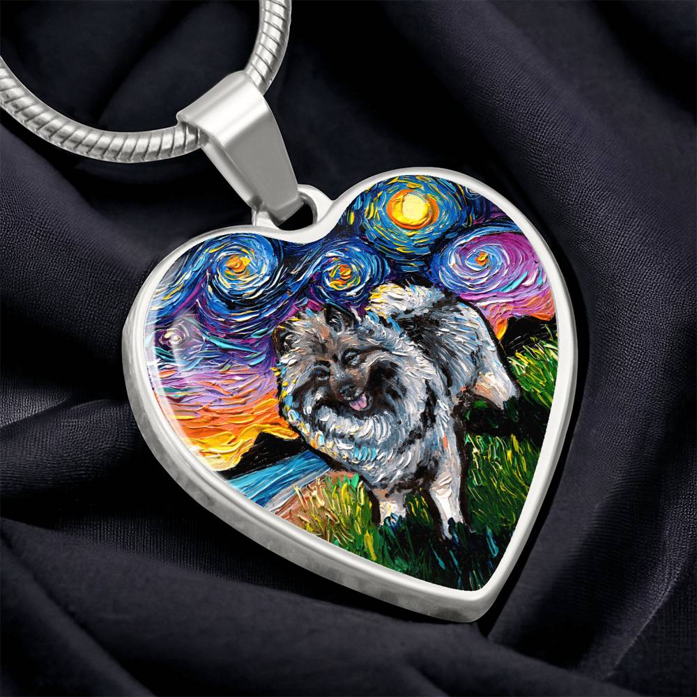 Keeshond Starry Night Heart Necklace