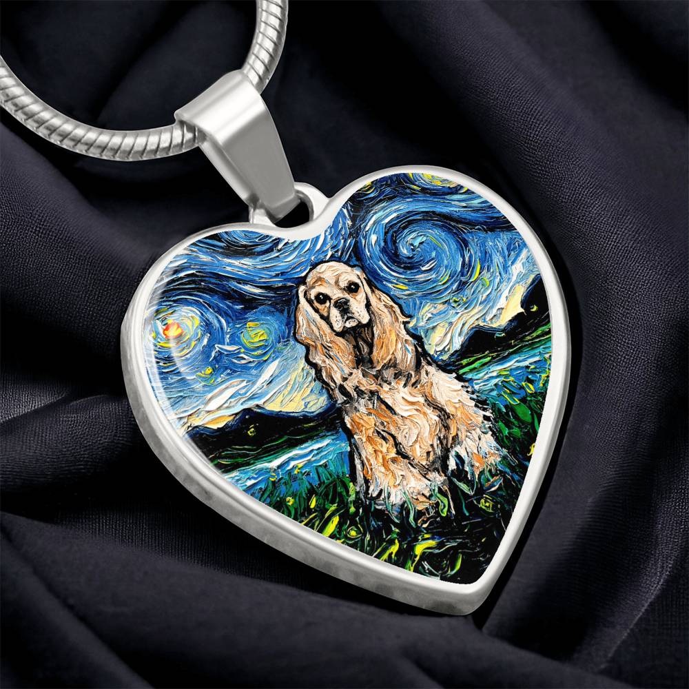 Buff American Cocker Spaniel Starry Night Heart Necklace
