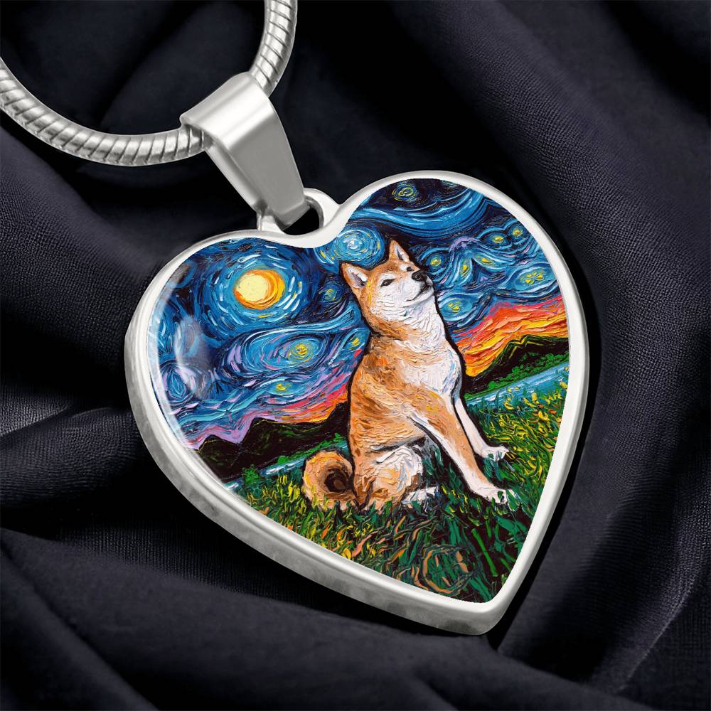 Shiba Inu Starry Night Heart Necklace
