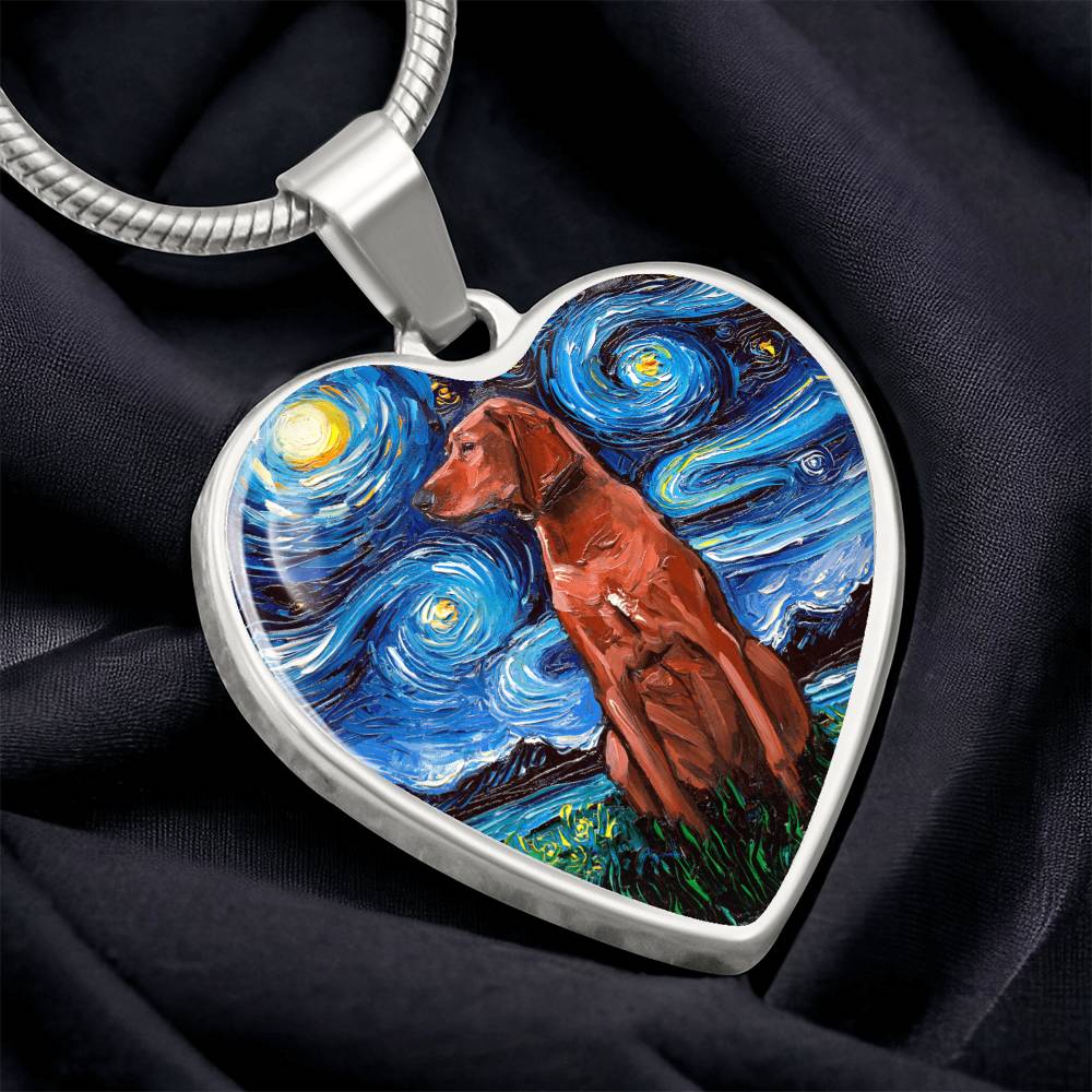Redbone Coonhound Starry Night Heart Necklace