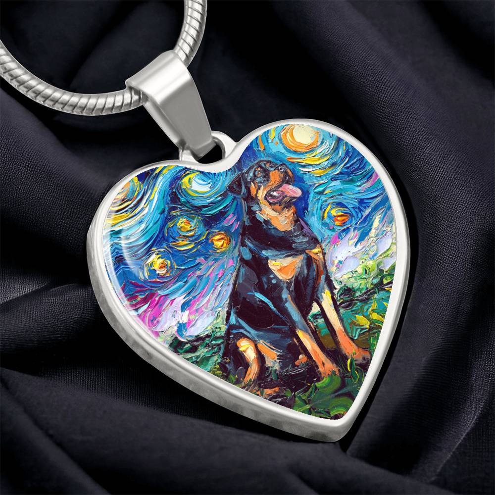 Rottweiler Starry Night Heart Necklace