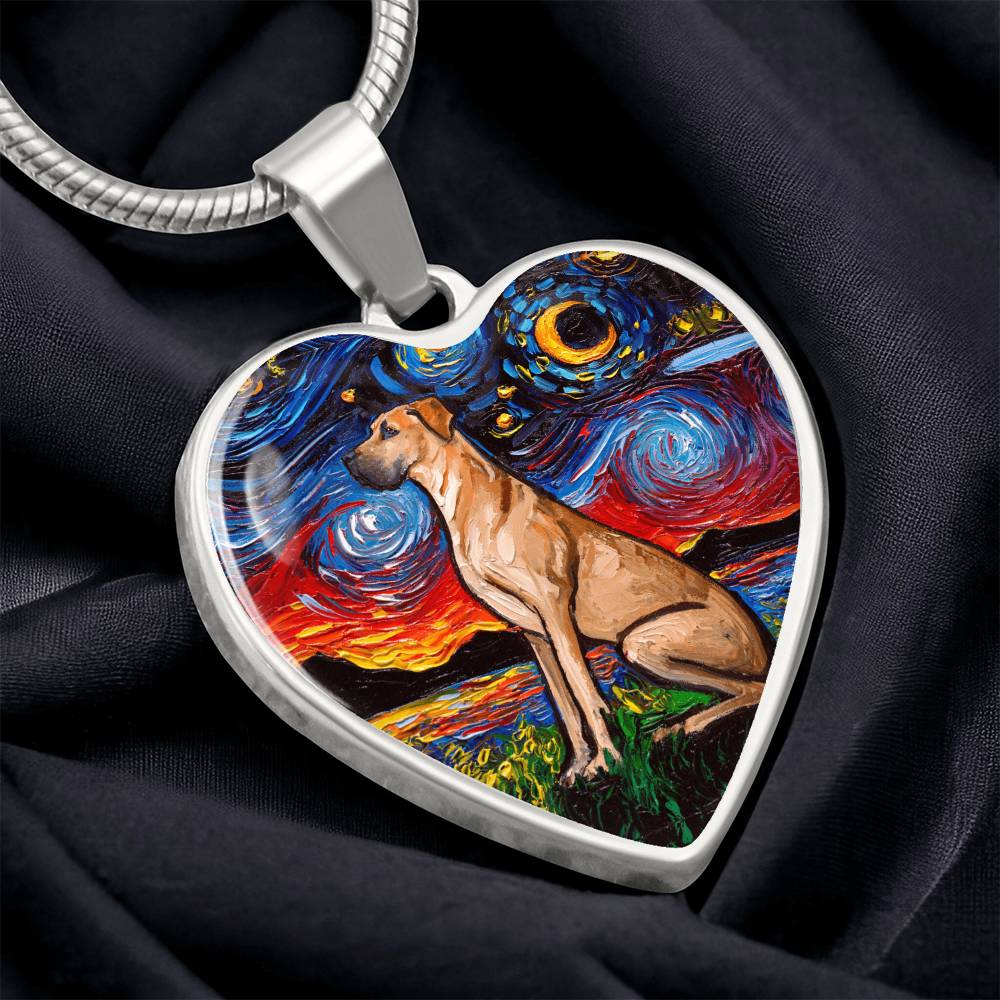 Fawn Great Dane Starry Night Heart Necklace