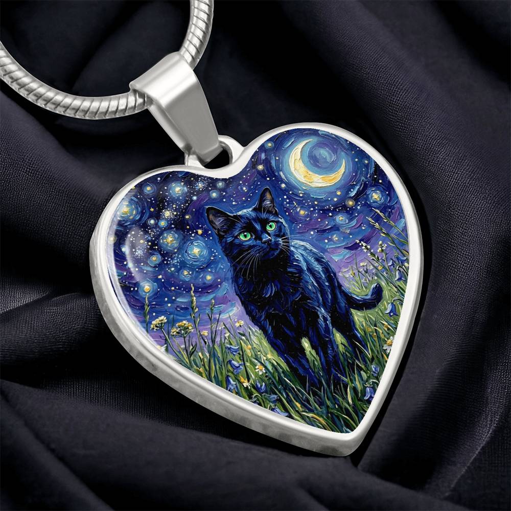 Amongst The Flowers - Black Cat Heart Necklace