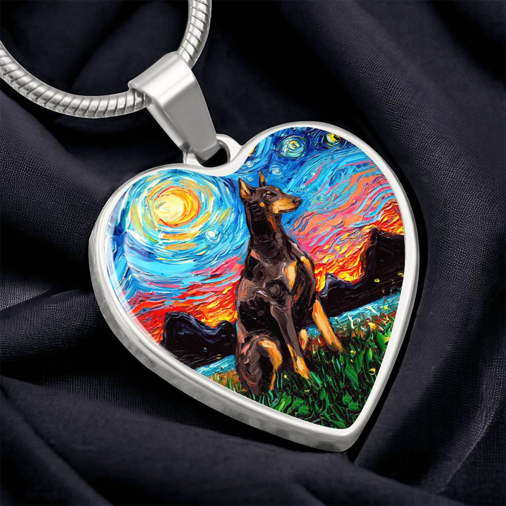 Red Doberman Starry Night Heart Necklace