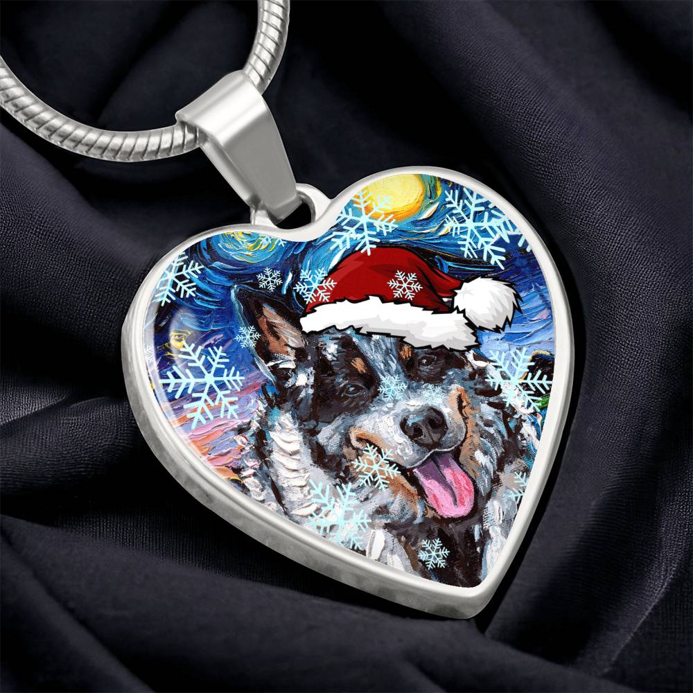 Santa Australian Cattle Dog Heart Keychain