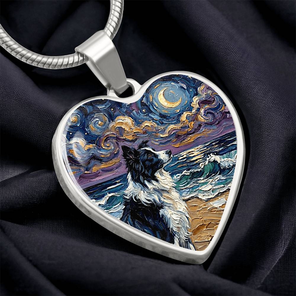 Border Collie Portrait Heart Necklace