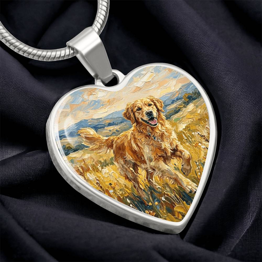 Happy Golden Retriever Heart Necklace