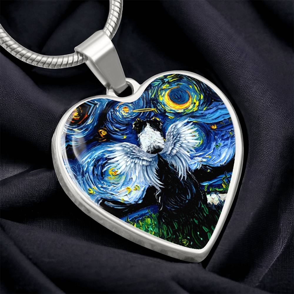 Angel Border Collie Starry Night Heart Necklace