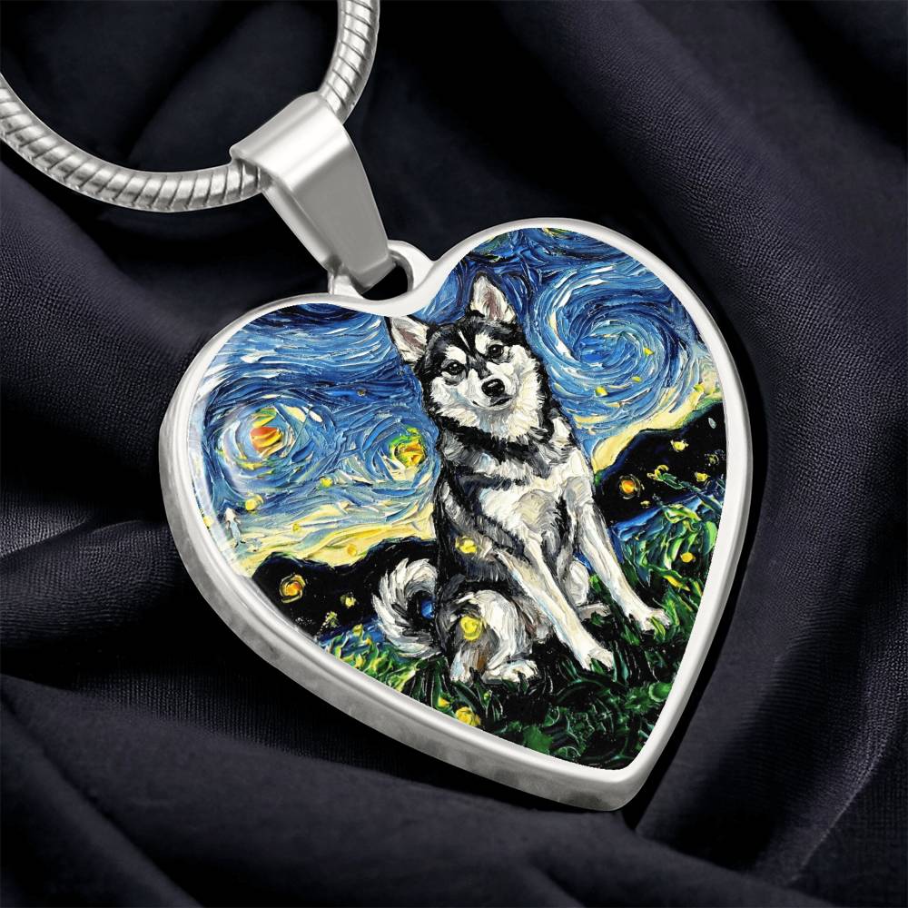 Alaskan Klee Kai Starry Night Heart Necklace