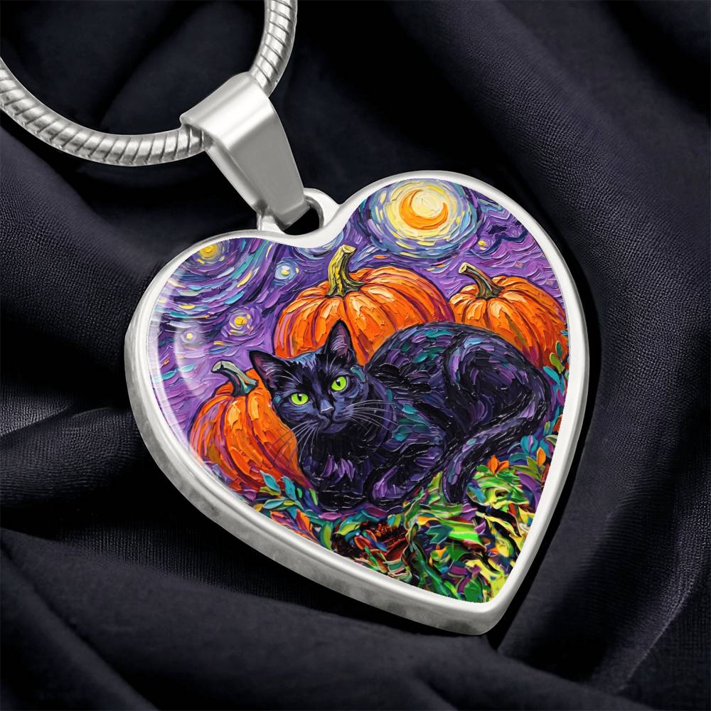 Harvest Moon Black Cat Heart Necklace