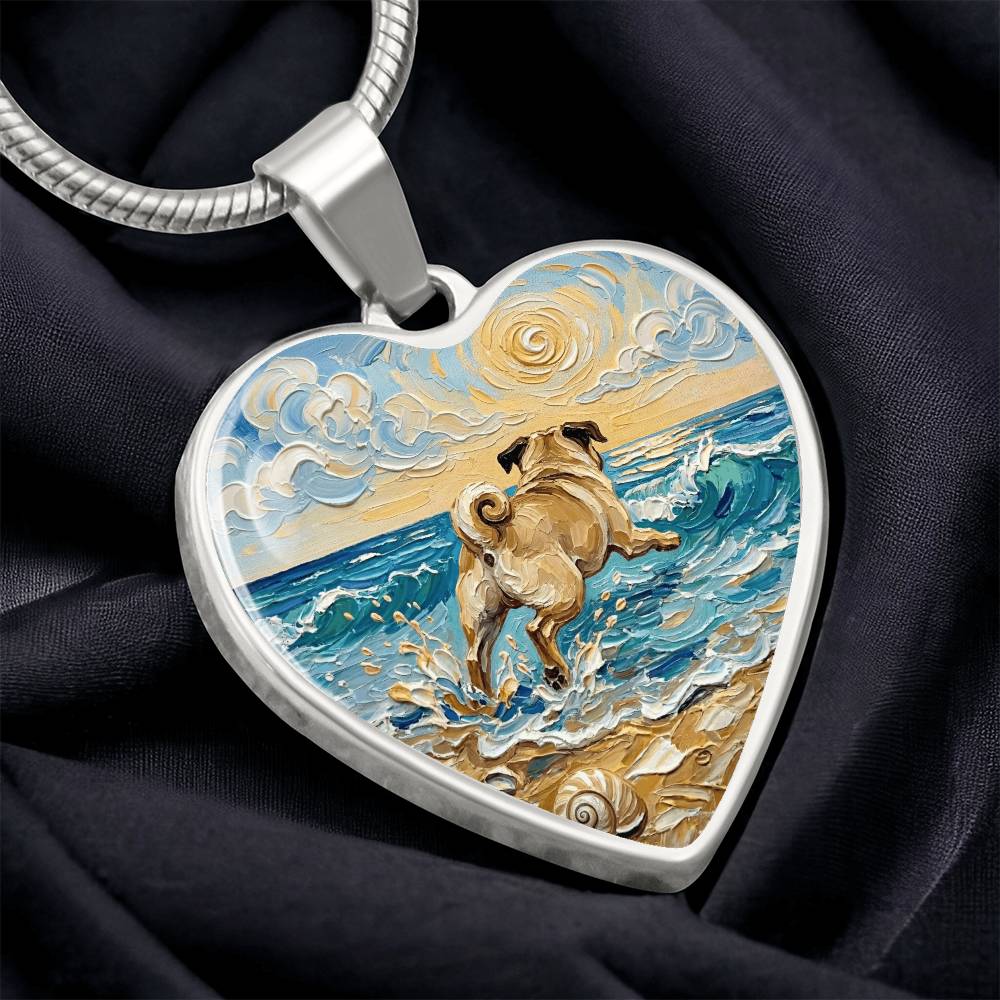 Frolicking Pug Heart Necklace