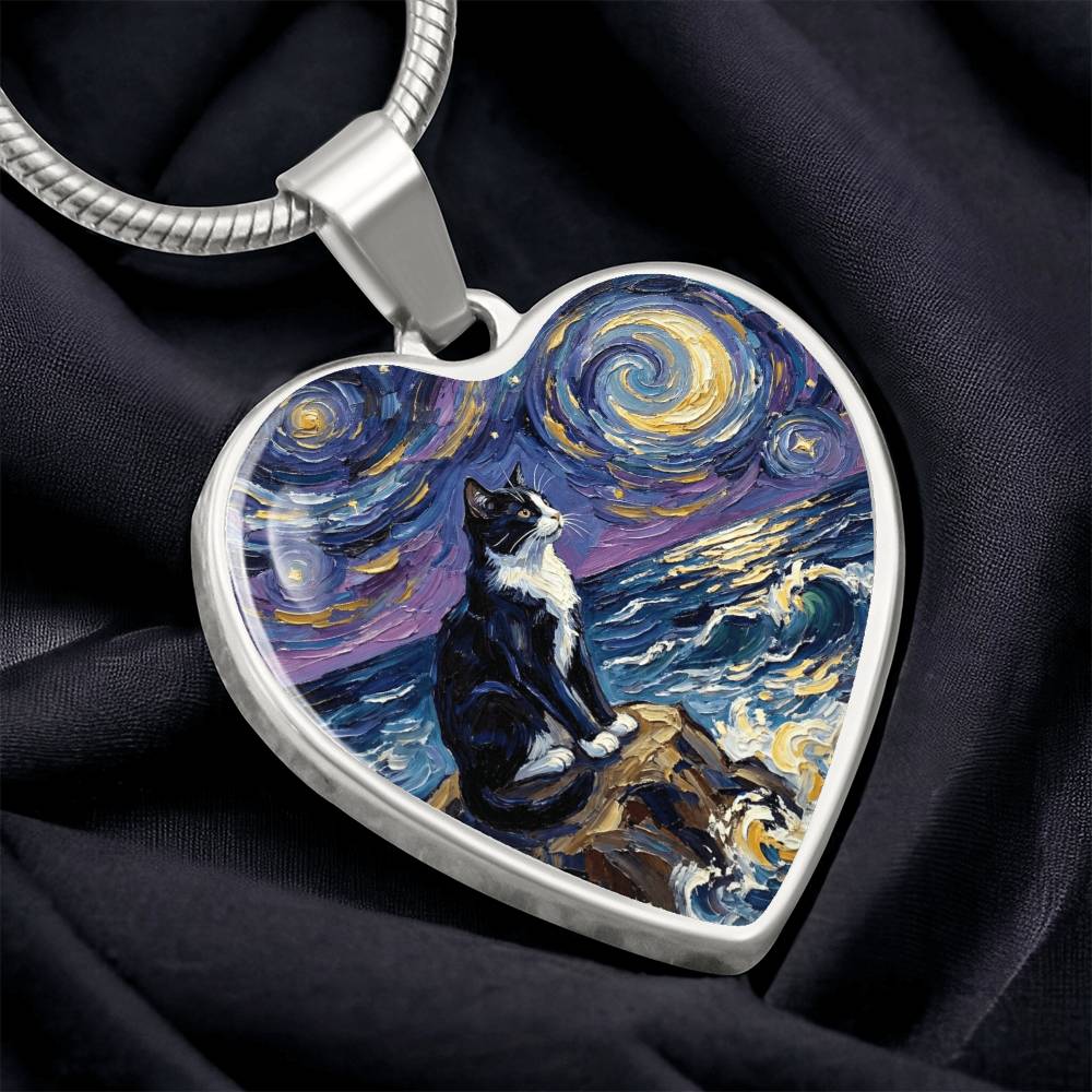 Beach Nights - Tuxedo Cat Heart Necklace