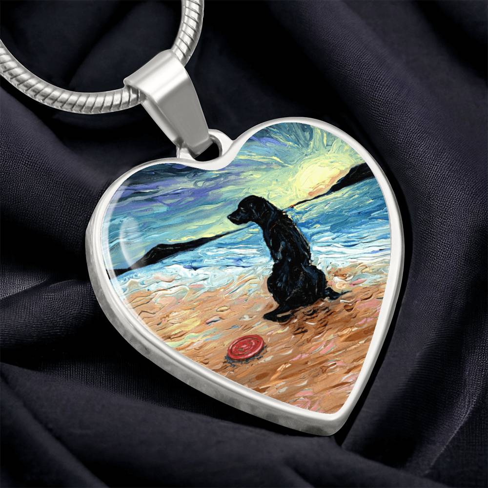 Beach Days - Black Labrador with Frisbee Heart Necklace