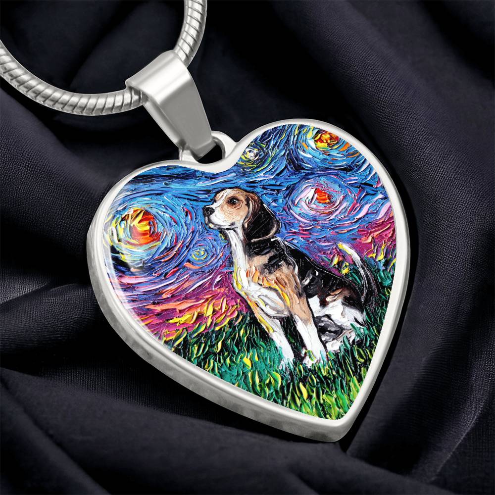 Beagle Starry Night Heart Necklace