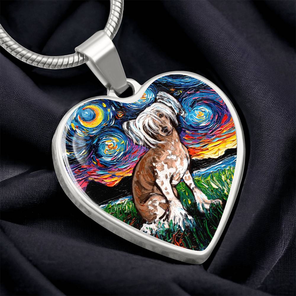 Chinese Crested Starry Night Heart Necklace