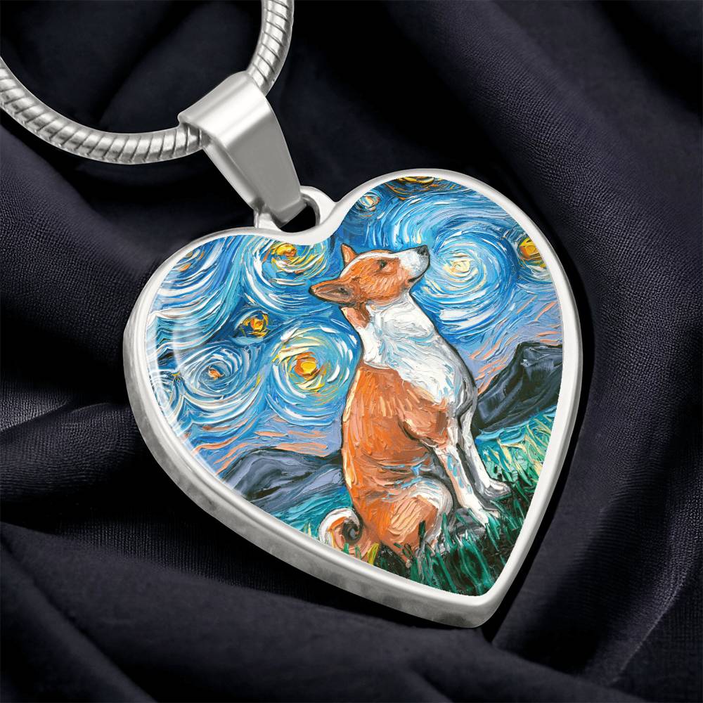 Basenji Starry Night Heart Necklace