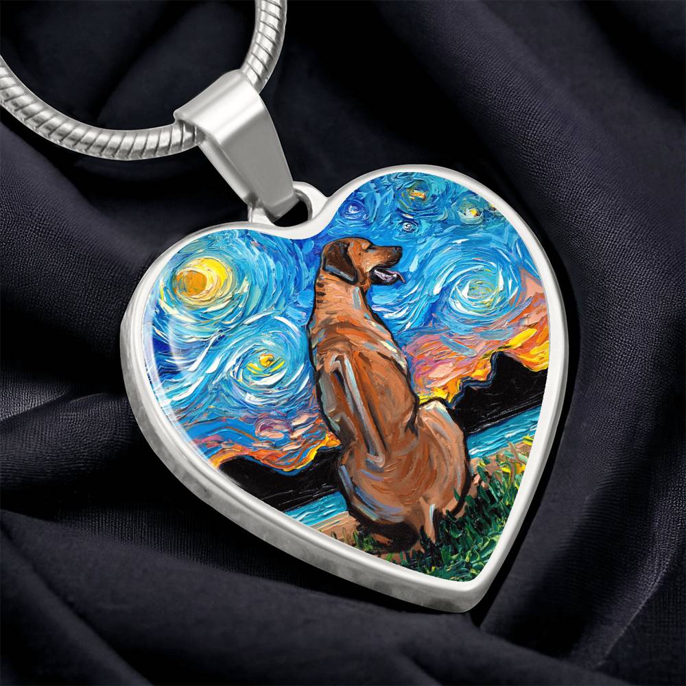 Rhodesian Ridgeback Starry Night Heart Necklace