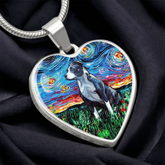 Pit Bull Starry Night Heart Necklace