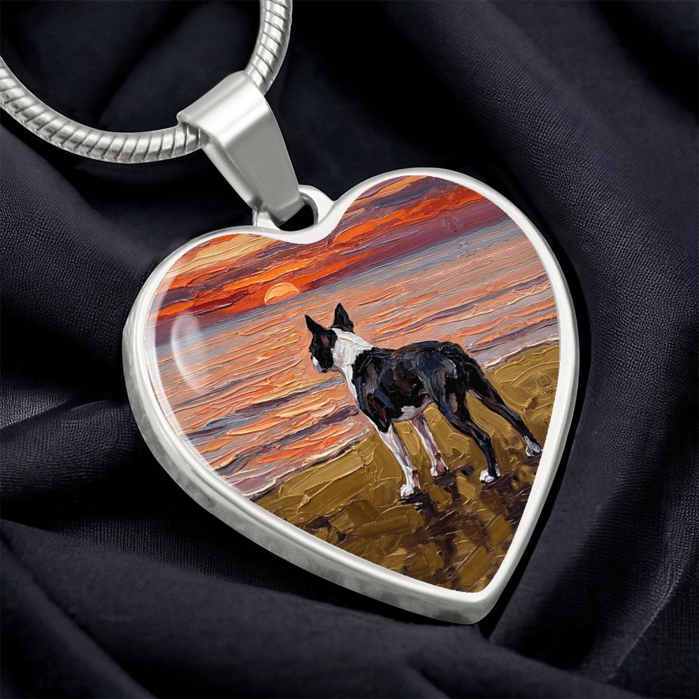 Beach Night - Boston Terrier Heart Necklace