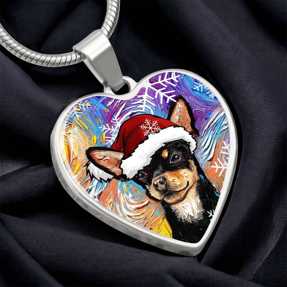 Santa Black and Tan Chihuahua Heart Necklace