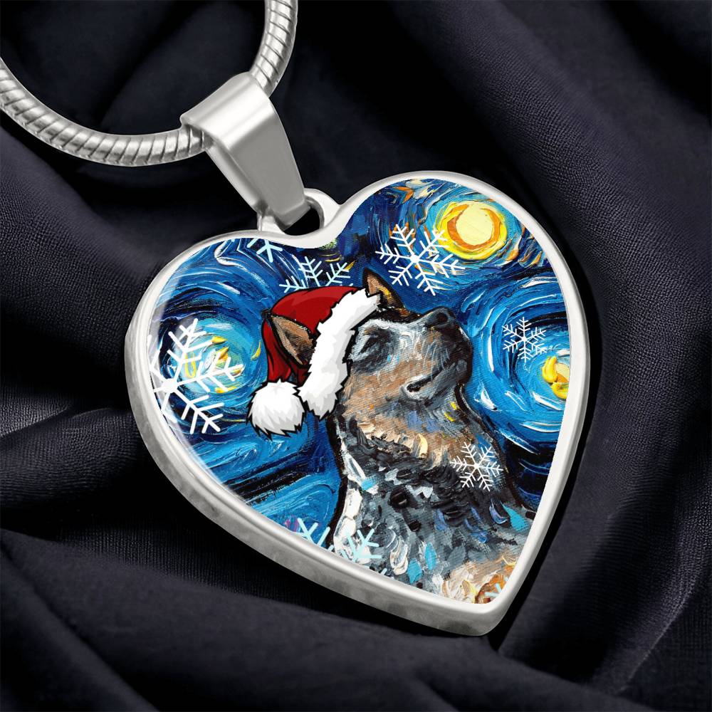 Blue Heeler Christmas Heart Necklace