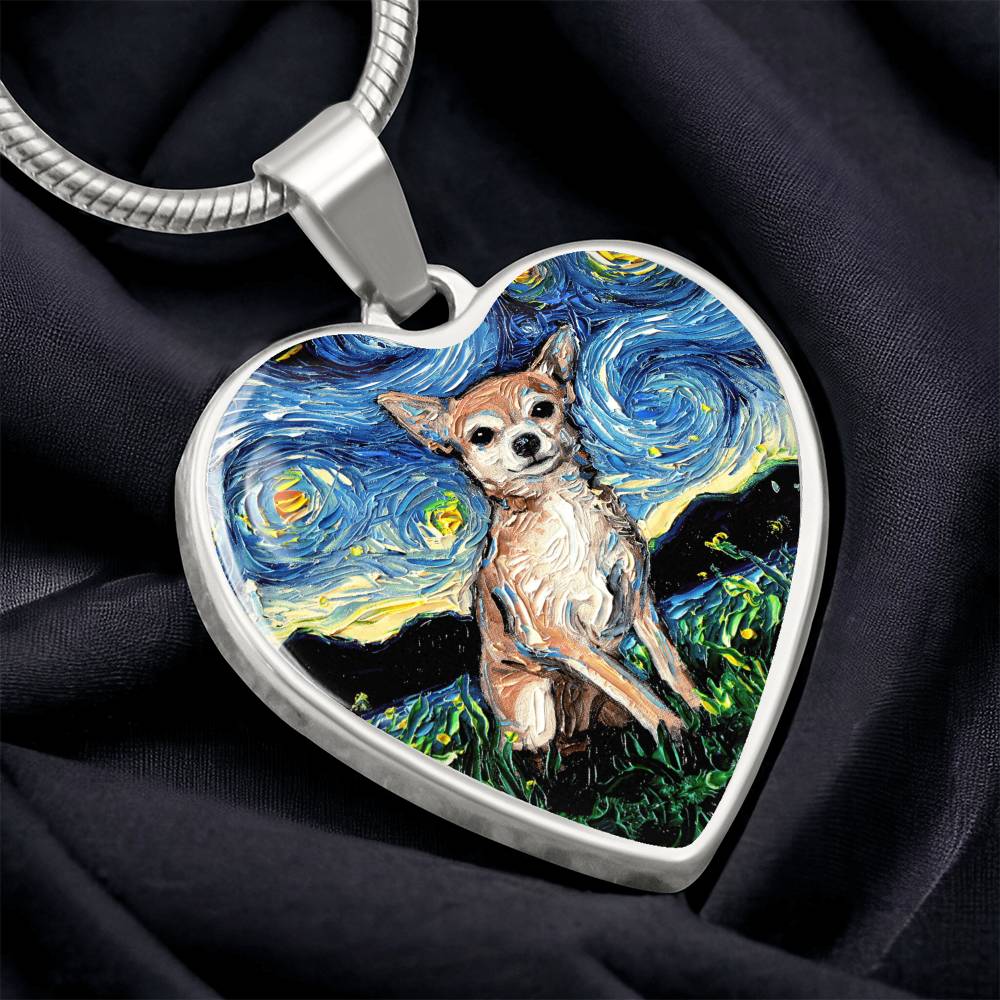 Chihuahua Starry Night Heart Necklace