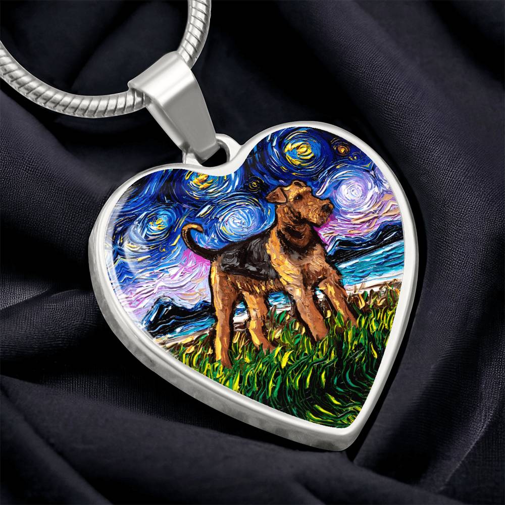 Airedale Starry Night Heart Necklace