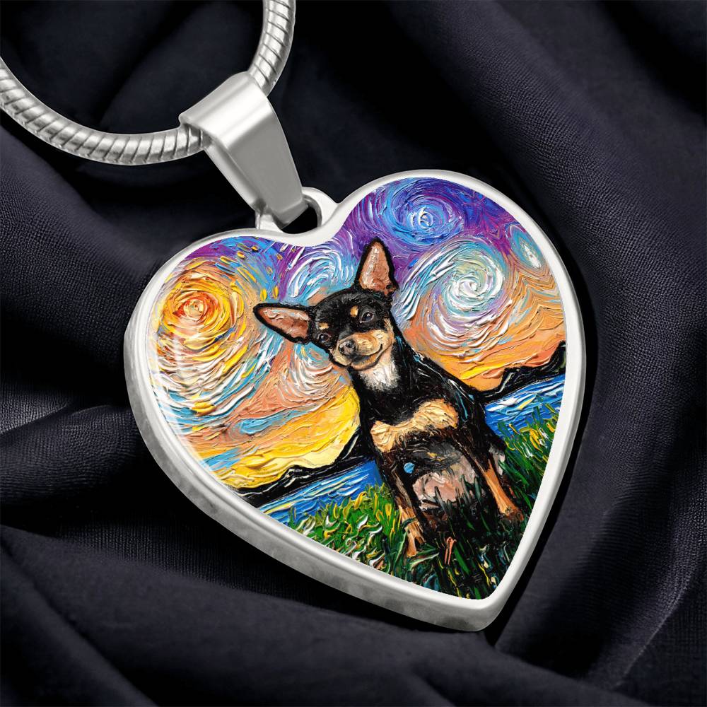 Black and Tan Chihuahua Starry Night Heart Necklace