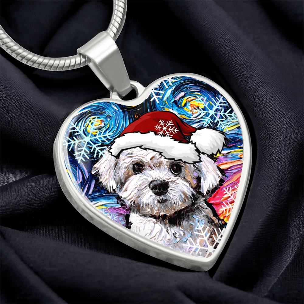 Maltipoo Christmas Heart Necklace