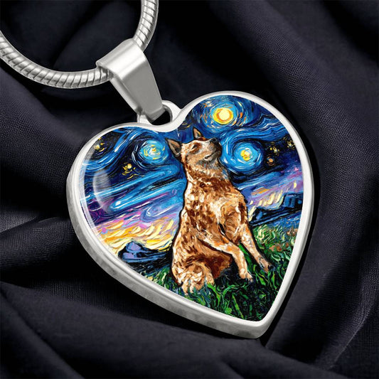 Red Heeler Starry Night Heart Necklace
