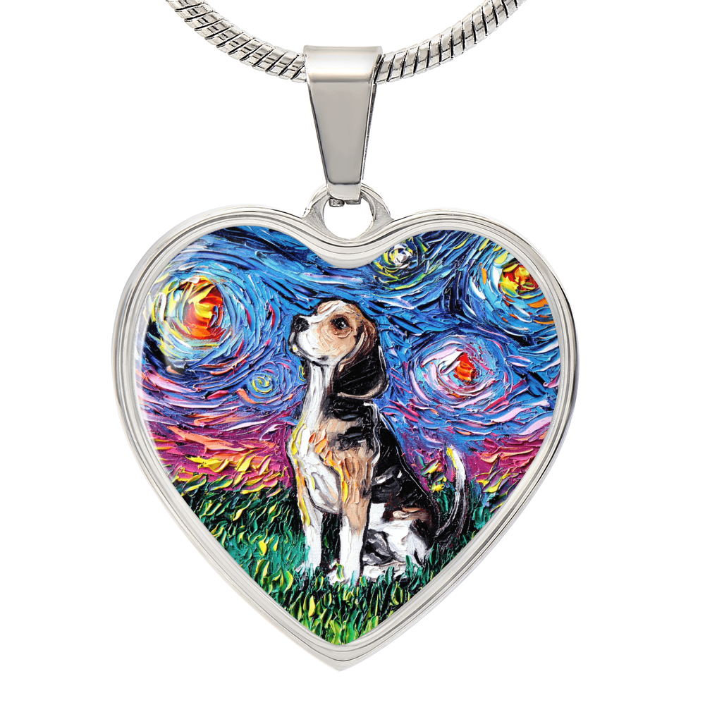 Beagle Starry Night Heart Necklace