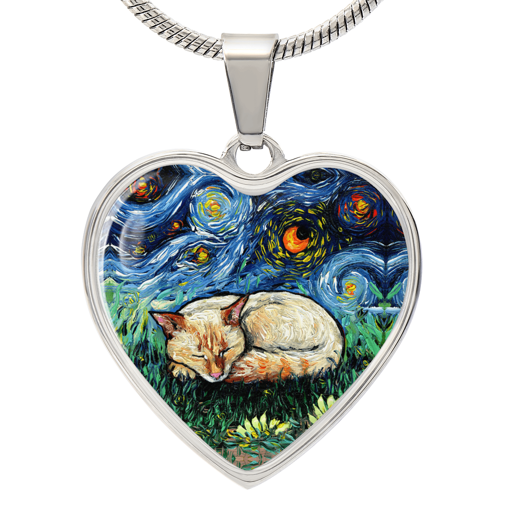 Flamepoint Siamese Starry Night Heart Necklace