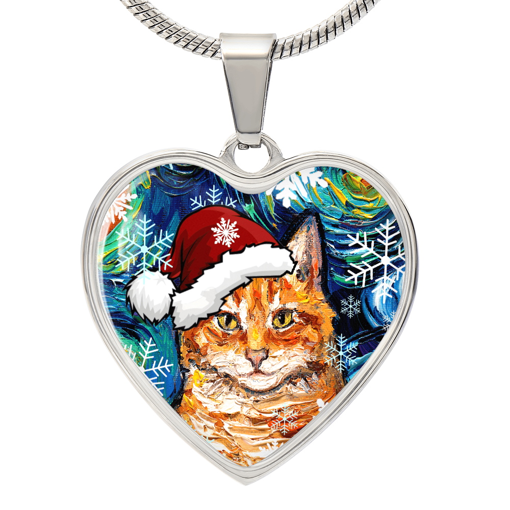 Orange Tabby Christmas Heart Necklace