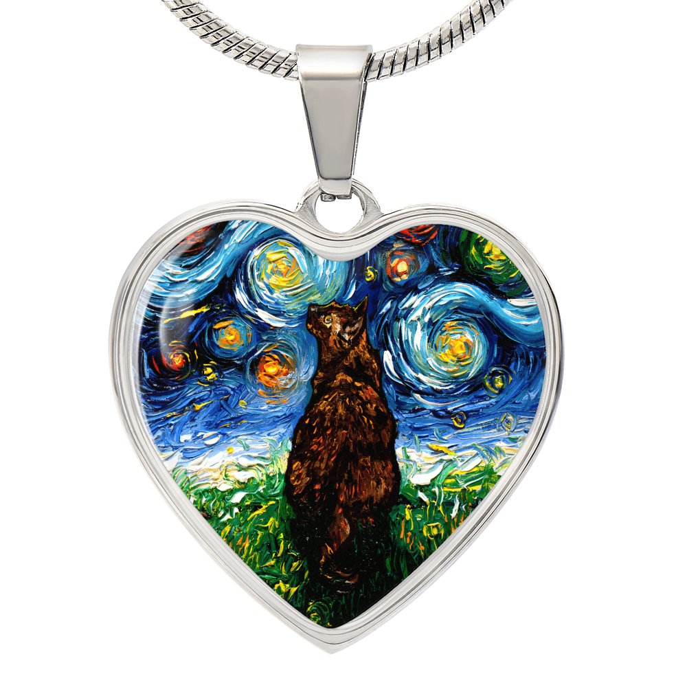 Tortoiseshell Cat Starry Night Heart Necklace