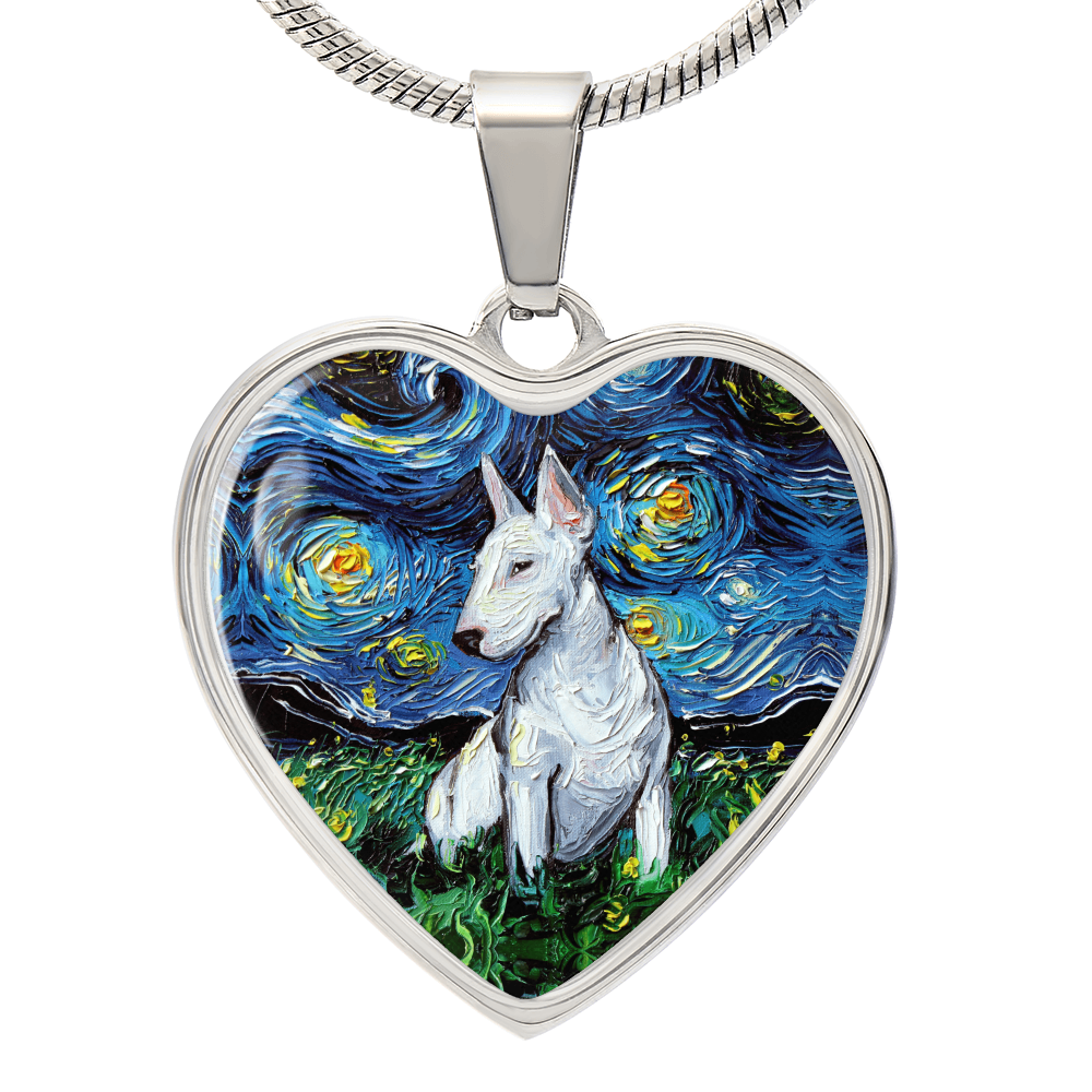Bull Terrier Starry Night Heart Necklace