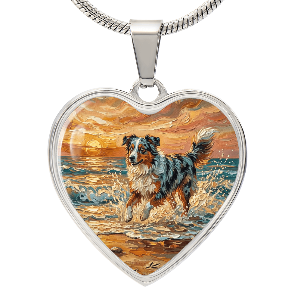 Beach Day - Merle Australian Shepherd Heart Necklace