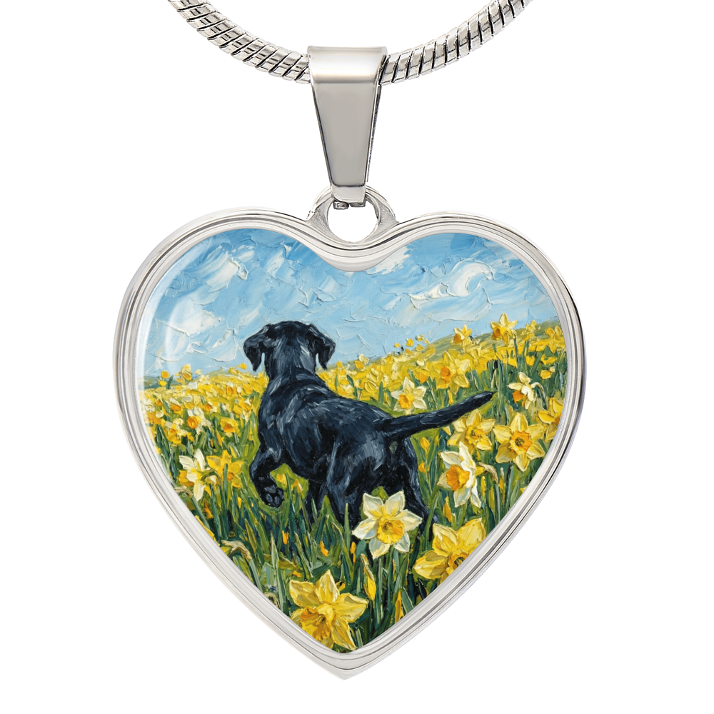 Amongst The Flowers - Black Labrador Heart Necklace