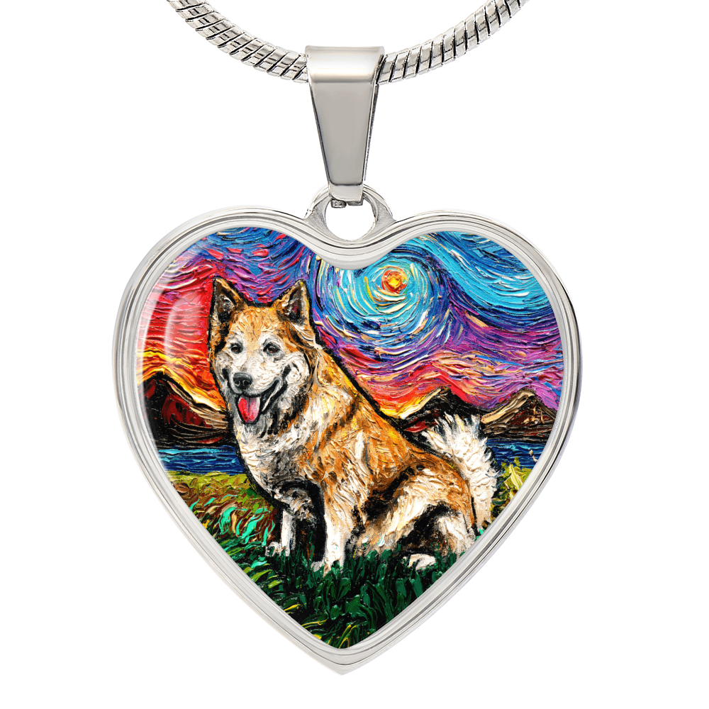 Icelandic Sheepdog Starry Night Heart Necklace