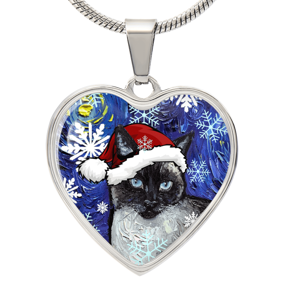 Siamese Cat Christmas Heart Necklace